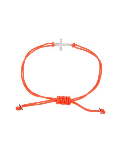 Bracelet Croix en Argent cordon orange